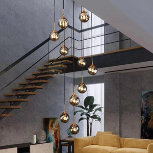 Dropshipping Modern Glass Ball Chandelier Nordic Retro Long Staircase Pendant Lamp for Living Room Home Decor Lighting Fixtures