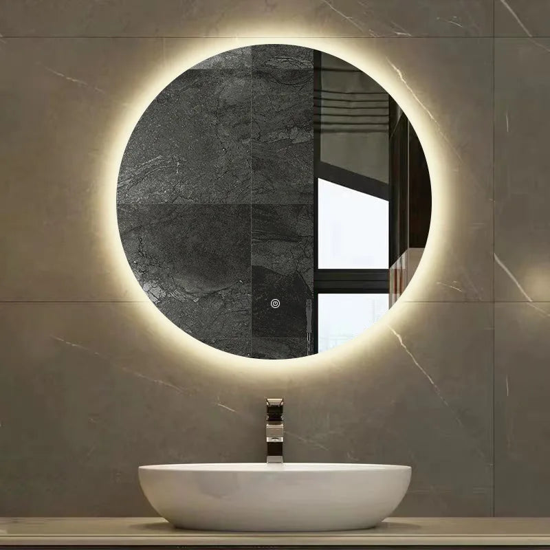 Easy use waterproof frameless led round mirror bath mirror with lights touch screen sensor mirror light bathroom