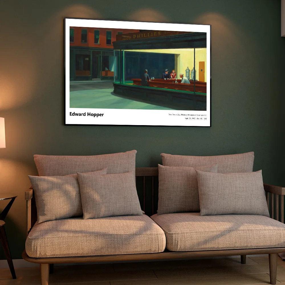 Edward Hopper Exhibition Poster Famous Painting Nighthawks Canvas Print American Realism Art Living Room Home Wall Decor Cuadros