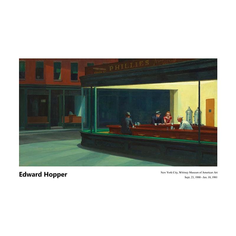 Edward Hopper Exhibition Poster Famous Painting Nighthawks Canvas Print American Realism Art Living Room Home Wall Decor Cuadros