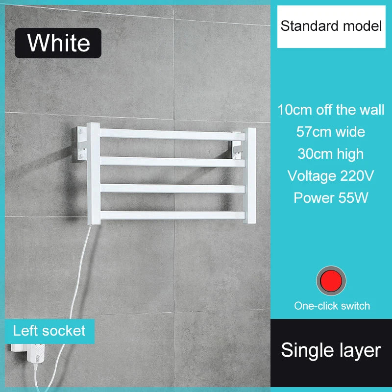 Electric Heated Towel Warmer Rack for Bathroom Wall Mounted Drying Rail Plug-in Heating Bath Towel Warmly and Dry