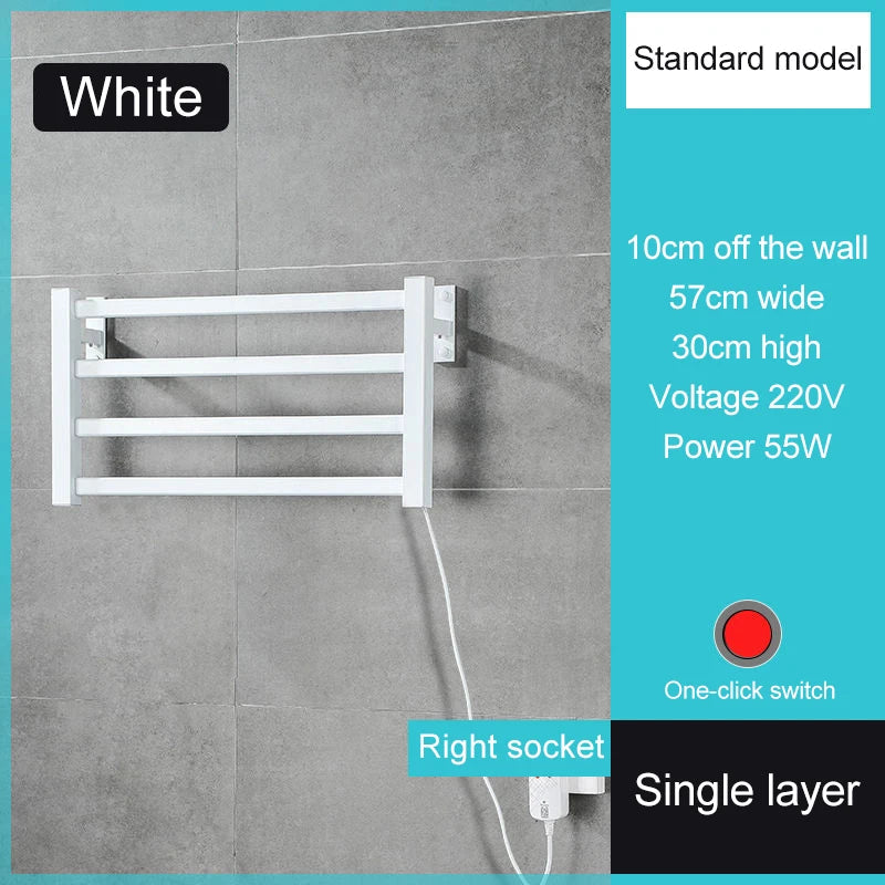 Electric Heated Towel Warmer Rack for Bathroom Wall Mounted Drying Rail Plug-in Heating Bath Towel Warmly and Dry