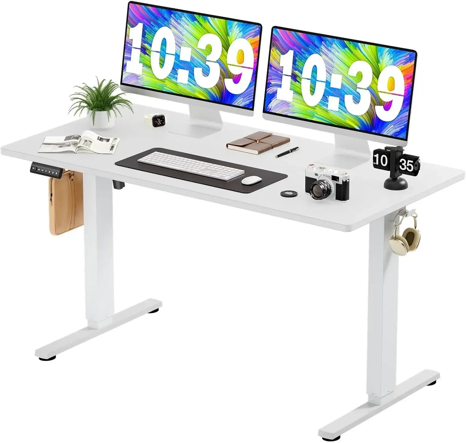 Electric Standing Desk - 40 x 24 inch Adjustable Height Sit to Stand Up Desk with Splice Board, Rising Home Office ComputerWhite