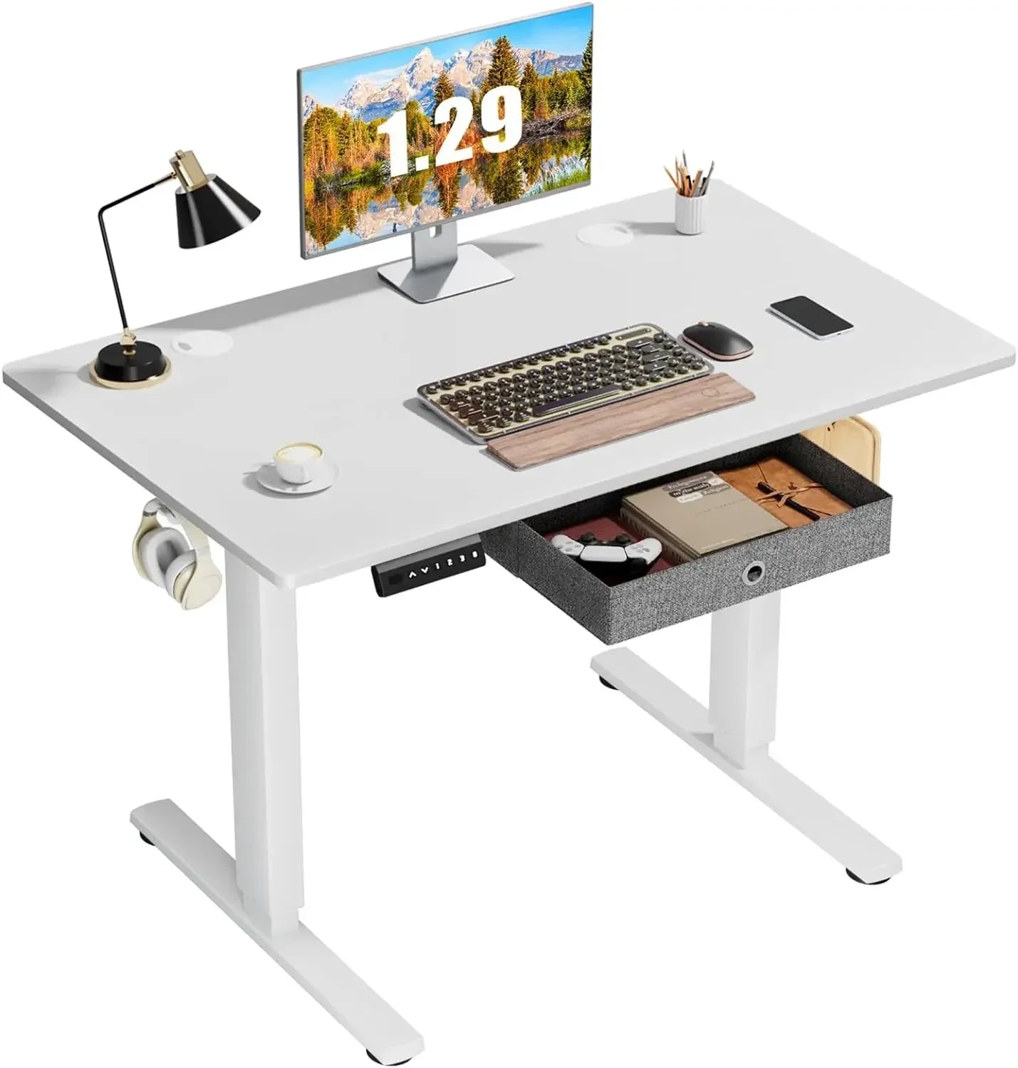 Electric Standing with Drawer 48 x 24 Inches Stand up Desk with Storage Height Adjustable Desk Sit Stand Desk Black Frame