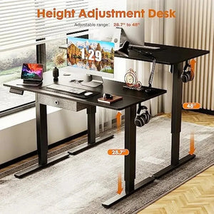 Electric Standing with Drawer 48 x 24 Inches Stand up Desk with Storage Height Adjustable Desk Sit Stand Desk Black Frame