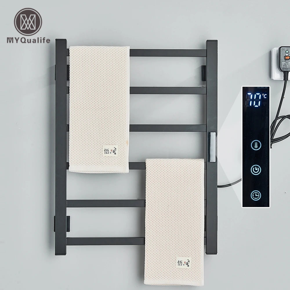 Electric Warmer Towel Rack 304 Stainless Steel Touch Digital Display Preset Time Thermostatic Waterproof Dryer Holder