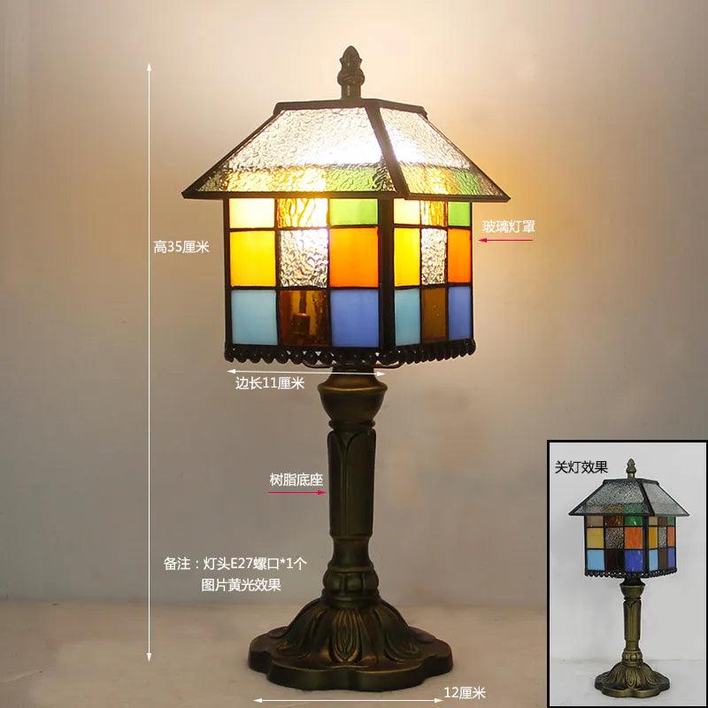 European Tiffany Retro Restaurant Bar Cafe Stained Glass Bedside Bedroom Creative Small Table Lamp E27 AC110V 220V