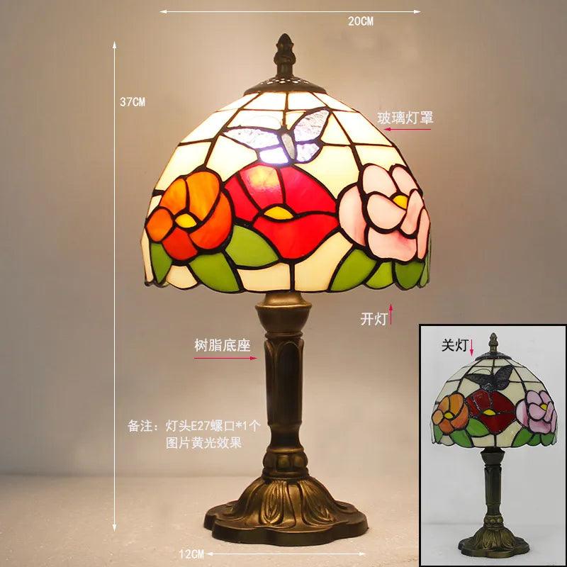 European Tiffany Retro Restaurant Bar Cafe Stained Glass Bedside Bedroom Creative Small Table Lamp E27 AC110V 220V