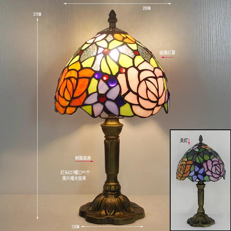 European Tiffany Retro Restaurant Bar Cafe Stained Glass Bedside Bedroom Creative Small Table Lamp E27 AC110V 220V