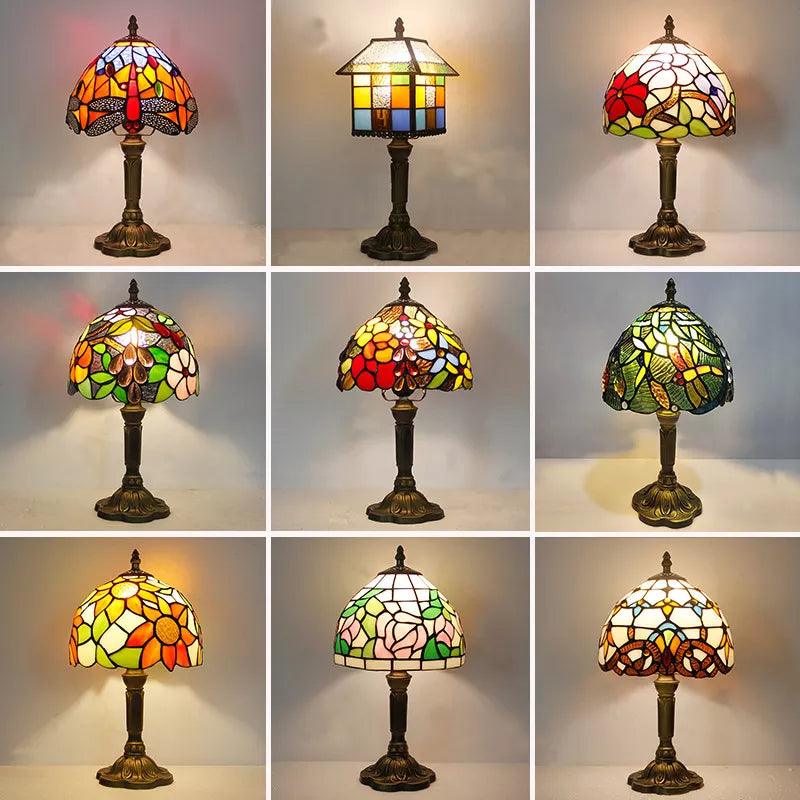 European Tiffany Retro Restaurant Bar Cafe Stained Glass Bedside Bedroom Creative Small Table Lamp E27 AC110V 220V