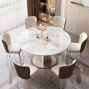 Extendable 6 Seater Dining Table For High-end Restaurant Custom Home Furniture Marble Stone Round Kitchen Table With Turntable