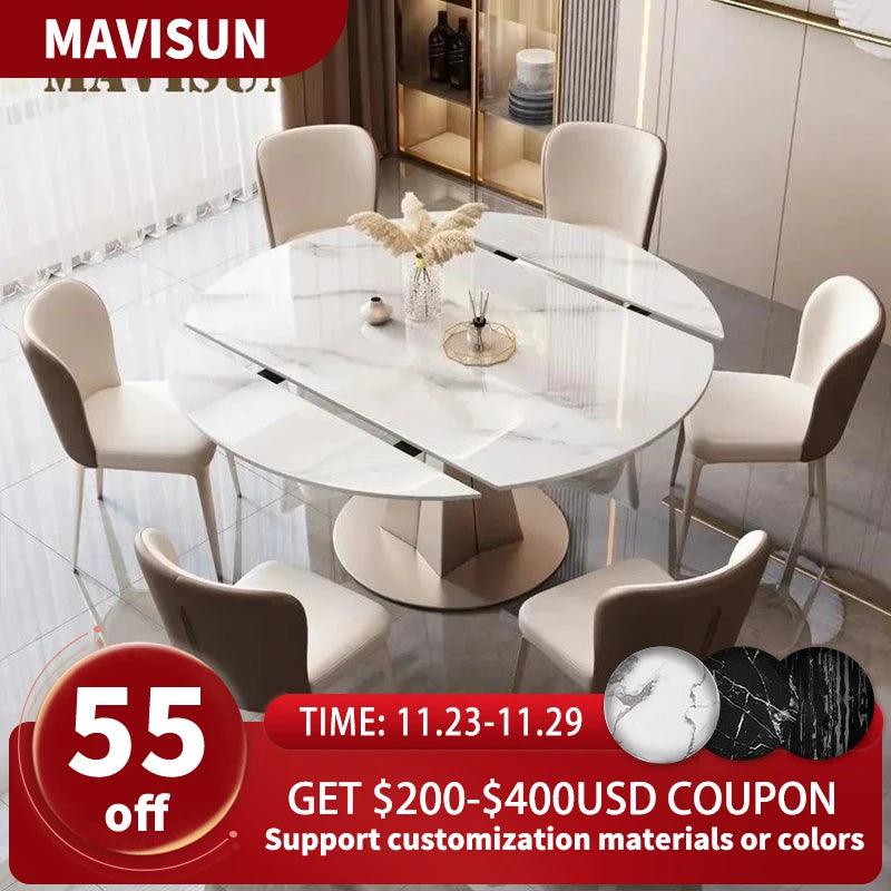 Extendable 6 Seater Dining Table For High-end Restaurant Custom Home Furniture Marble Stone Round Kitchen Table With Turntable