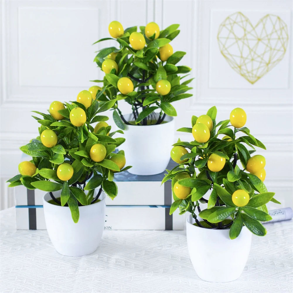 Fake Lemon Tree Bonsai Flower Potted Artificial Plastic Simulation Fruit Plant Pot Landscape Garden Yard Ornaments Home Decor