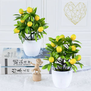 Fake Lemon Tree Bonsai Flower Potted Artificial Plastic Simulation Fruit Plant Pot Landscape Garden Yard Ornaments Home Decor