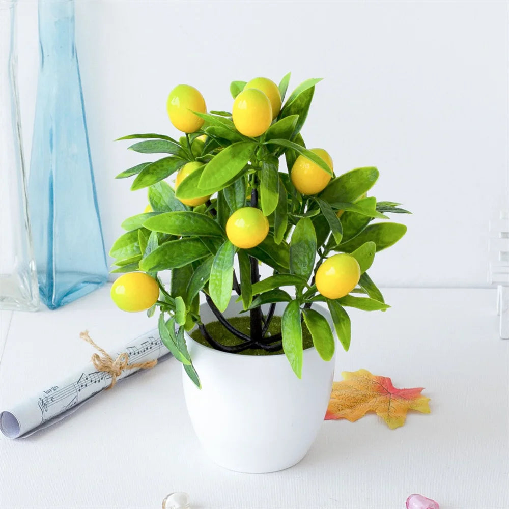 Fake Lemon Tree Bonsai Flower Potted Artificial Plastic Simulation Fruit Plant Pot Landscape Garden Yard Ornaments Home Decor