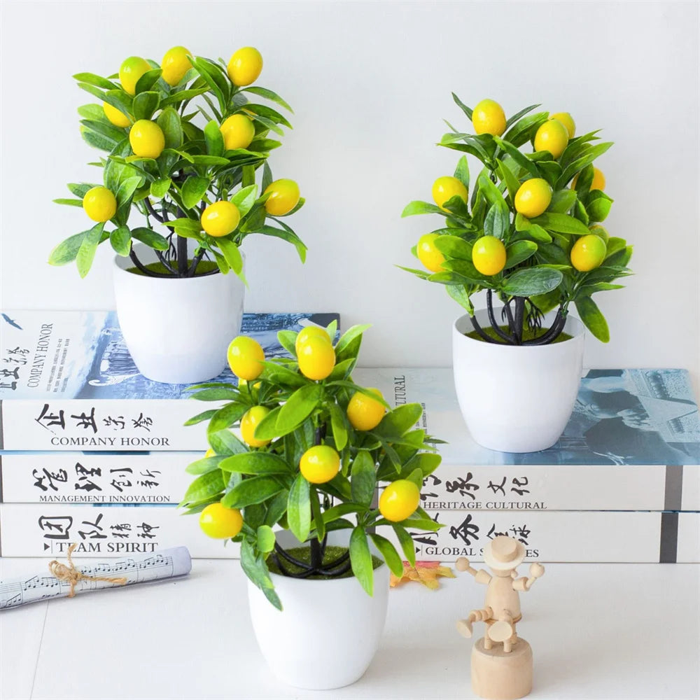 Fake Lemon Tree Bonsai Flower Potted Artificial Plastic Simulation Fruit Plant Pot Landscape Garden Yard Ornaments Home Decor