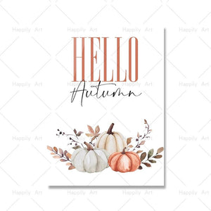 Fall Autumn Sayings Canvas Painting Hello Pumpkin Quote Wall Pictures Children Cartoon Art Print Halloween Poster Home Decor