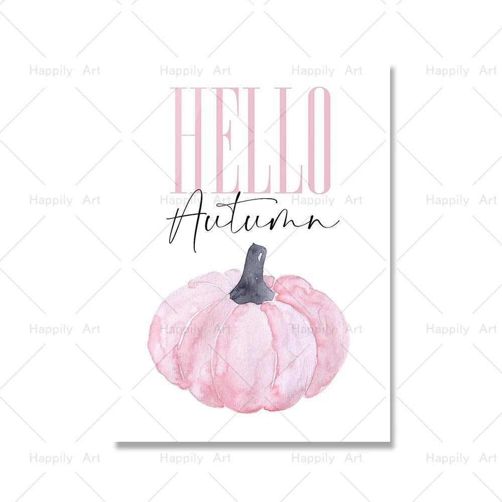 Fall Autumn Sayings Canvas Painting Hello Pumpkin Quote Wall Pictures Children Cartoon Art Print Halloween Poster Home Decor