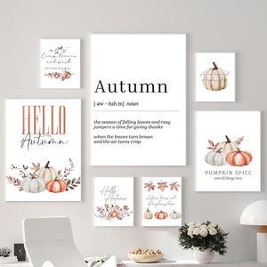 Fall Autumn Sayings Canvas Painting Hello Pumpkin Quote Wall Pictures Children Cartoon Art Print Halloween Poster Home Decor