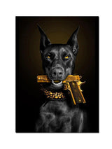 Fashion Black Doberman Dog Lion With A Pistol Poster Canvas Painting Luxury Animal Wall Art Picture For Living Room Home Decor