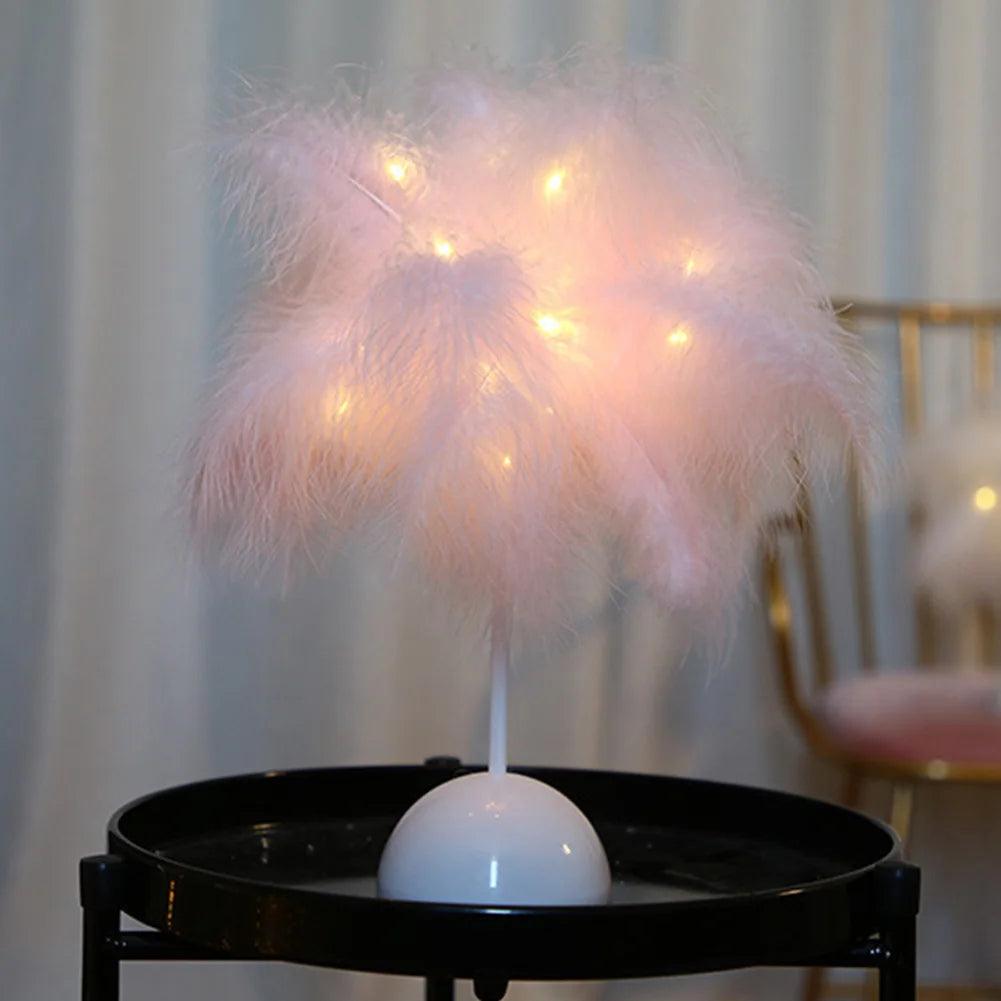 Feather Table Lamp Night Light Home Bedroom Lamps Party Wedding Romantic Room Decoration LED Desk Lamp