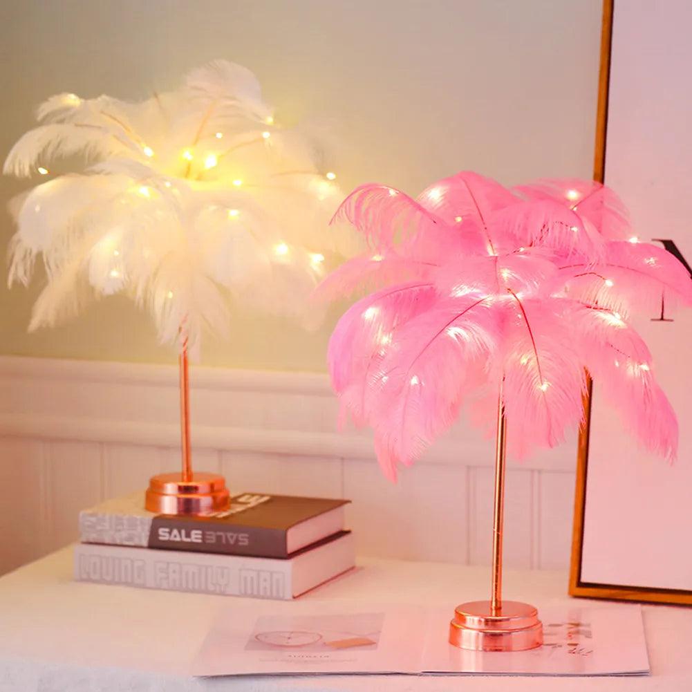 Feather Table Lamp Night Light Home Bedroom Lamps Party Wedding Romantic Room Decoration LED Desk Lamp