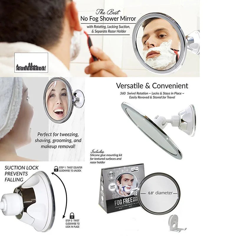 Fogless Makeup Mirror With Holder Suction Cup 360 Rotation Shower Shave Round Mirrors Bathroom Mirrors Washroom Fog Free New