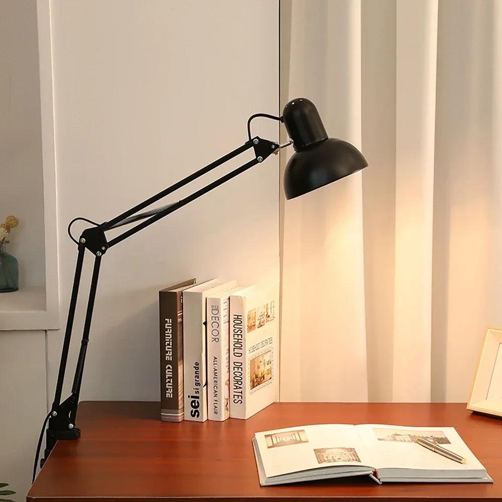 Foldable Desk Lamp Clip on Light Telescopic Eye Protection Retro Bedroom Office Computer Table Lamp Home Decor for E27 Bulb