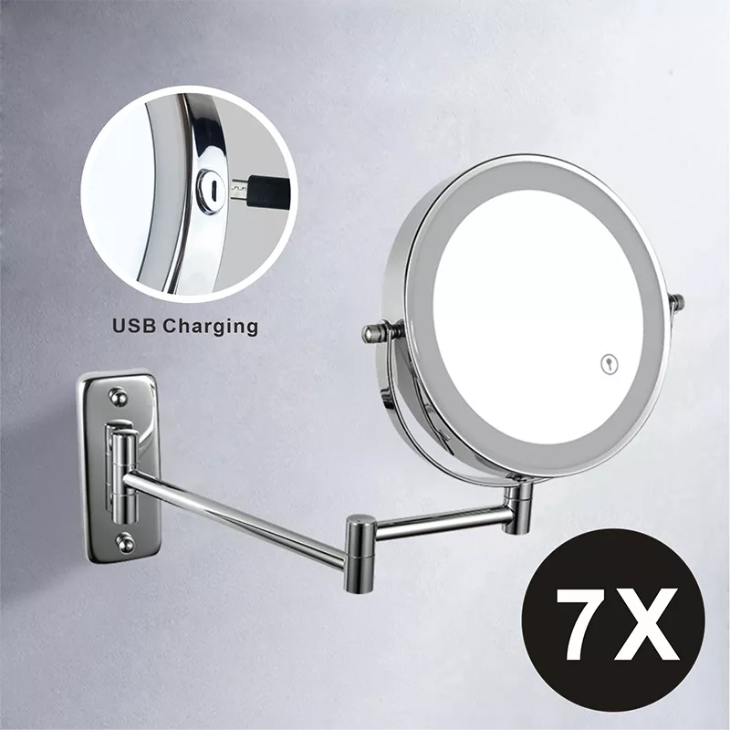 Folding Arm Extend Bathroom Mirror With LED Light 7 Inch Wall Mounted Double Side Smart Cosmetic Makeup Mirrors