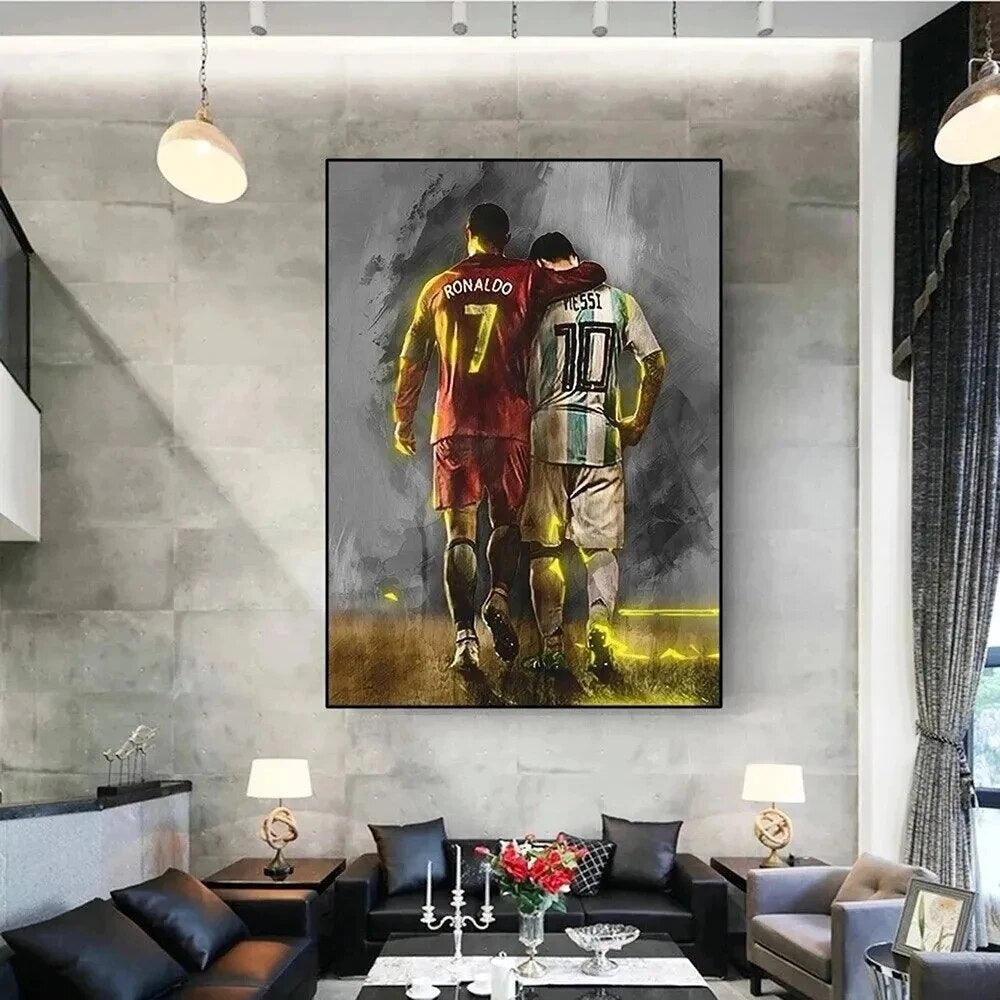 Football Star Messi C Ronaldo Poster Frameless Watercolour Painting Living Room Study Decoration Home Decor Collection Fan Gifts