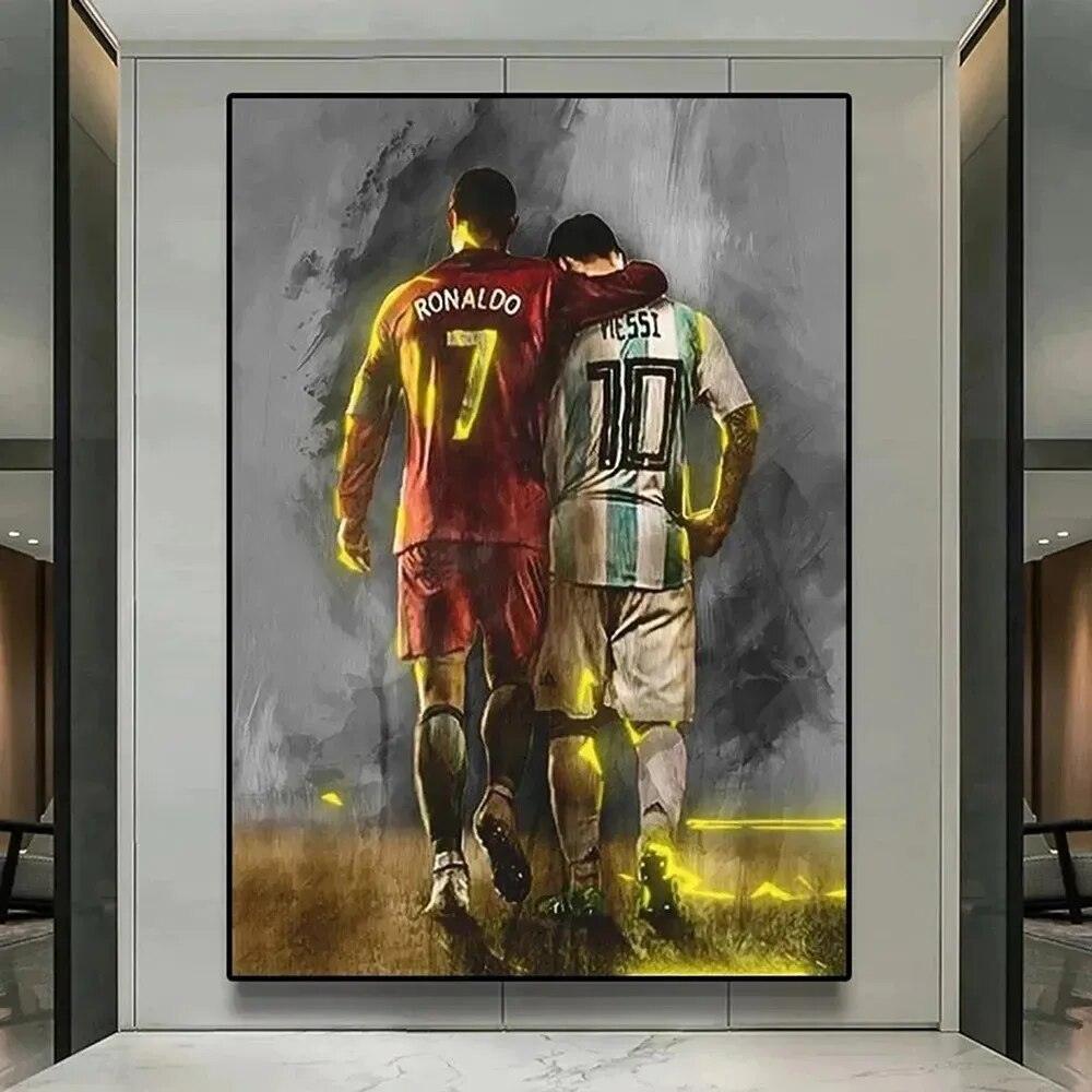 Football Star Messi C Ronaldo Poster Frameless Watercolour Painting Living Room Study Decoration Home Decor Collection Fan Gifts