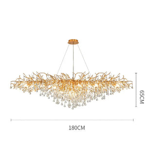 French golden LED crystal ceiling chandelier modern aluminum alloy branch drop chandelier indoor living room luxury lighting