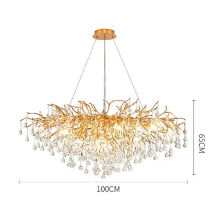 French golden LED crystal ceiling chandelier modern aluminum alloy branch drop chandelier indoor living room luxury lighting