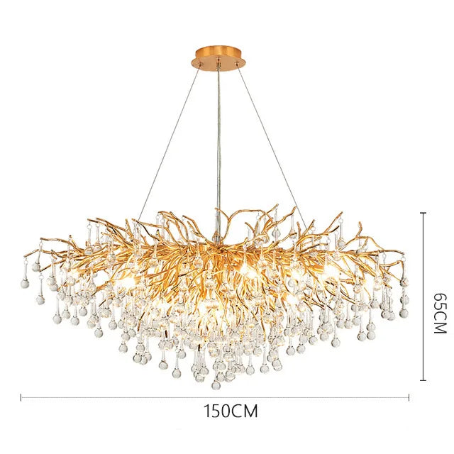 French golden LED crystal ceiling chandelier modern aluminum alloy branch drop chandelier indoor living room luxury lighting