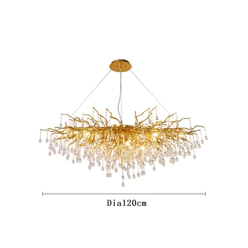 French golden LED crystal ceiling chandelier modern aluminum alloy branch drop chandelier indoor living room luxury lighting