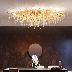 French golden LED crystal ceiling chandelier modern aluminum alloy branch drop chandelier indoor living room luxury lighting