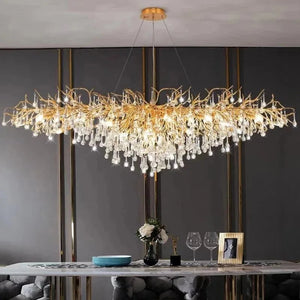 French golden LED crystal ceiling chandelier modern aluminum alloy branch drop chandelier indoor living room luxury lighting