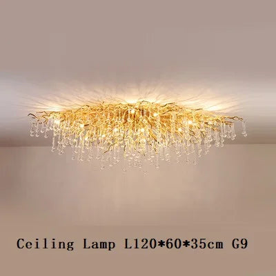 French golden LED crystal ceiling chandelier modern aluminum alloy branch drop chandelier indoor living room luxury lighting