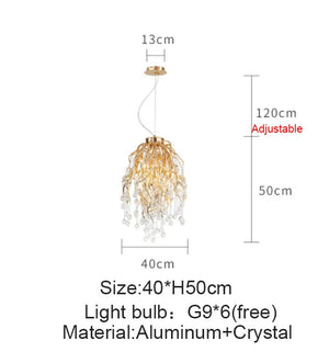 French golden LED crystal ceiling chandelier modern aluminum alloy branch drop chandelier indoor living room luxury lighting