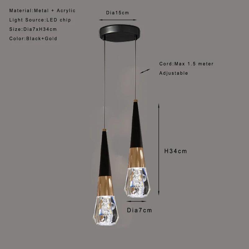 Fumi Black Gold Modern Pendant Light, Integrated LED Bubble Acrylic Pendant lamp, Illuminated Ceiling Pendant Lights Over The K