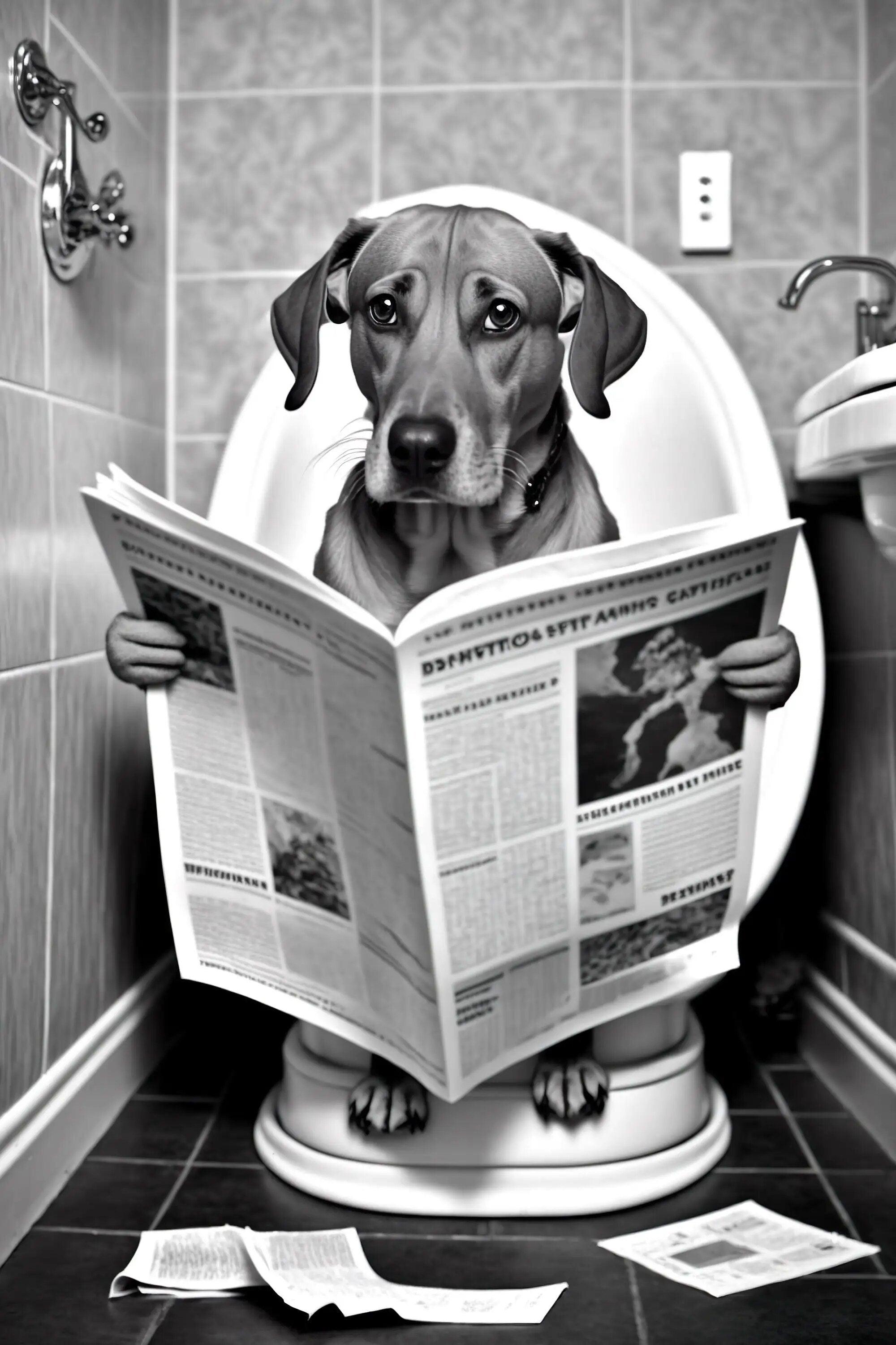 Funny Bathroom Humorous Animal Wall Decor Bear Dog Tiger Sitting on Toilet Reading Newspaper Poster Art Print Canvas Painting