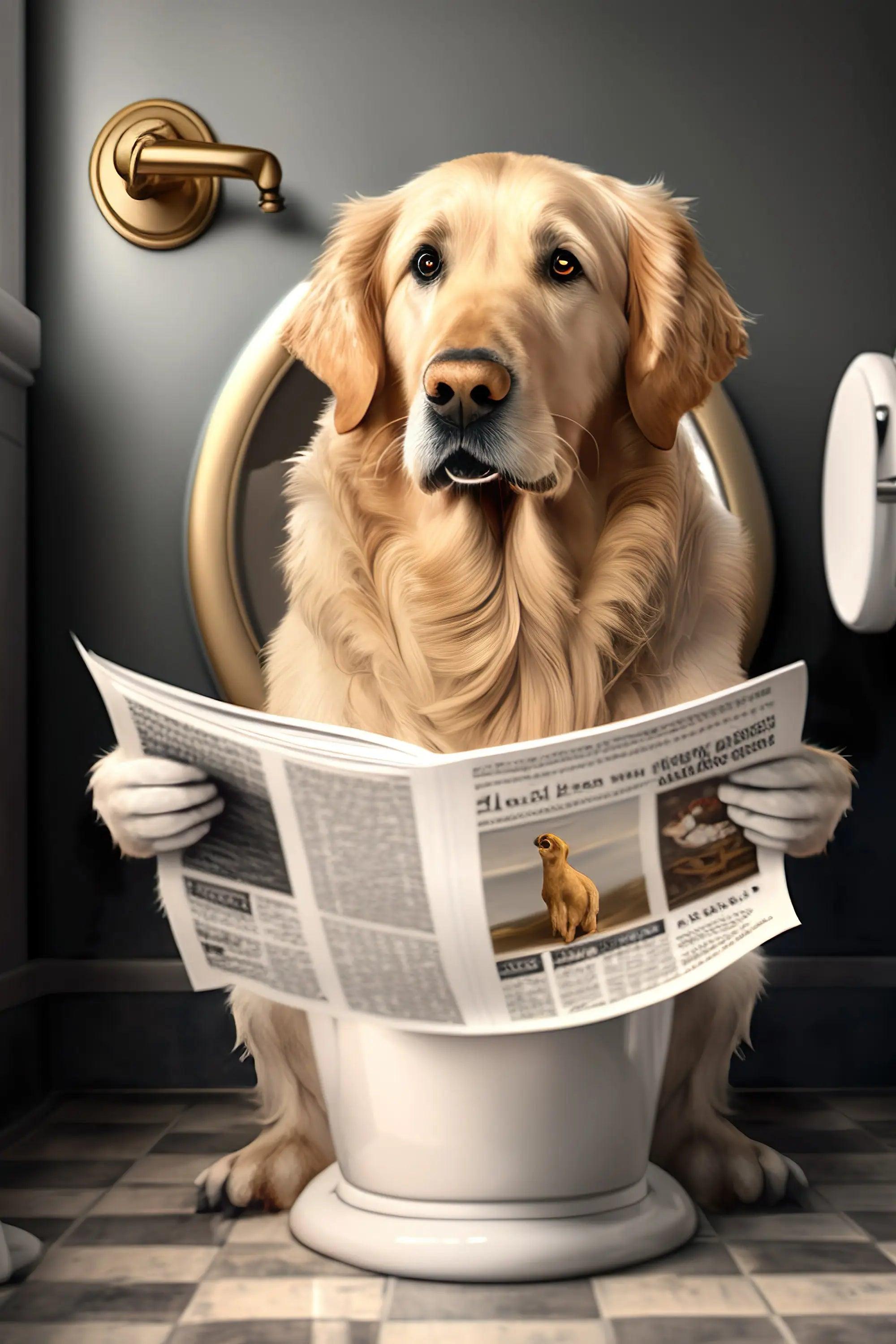 Funny Bathroom Humorous Animal Wall Decor Bear Dog Tiger Sitting on Toilet Reading Newspaper Poster Art Print Canvas Painting