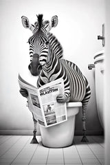 Funny Bathroom Humorous Animal Wall Decor Bear Dog Tiger Sitting on Toilet Reading Newspaper Poster Art Print Canvas Painting