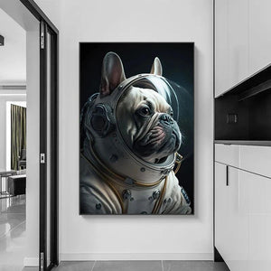 Funny Space Astronaut Dogs French Bulldog Portrait Poster Print Canvas Painting Humor Animal Wall Art For Dog Lover Room Decor