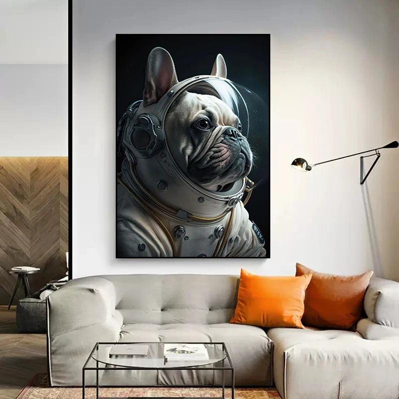 Funny Space Astronaut Dogs French Bulldog Portrait Poster Print Canvas Painting Humor Animal Wall Art For Dog Lover Room Decor