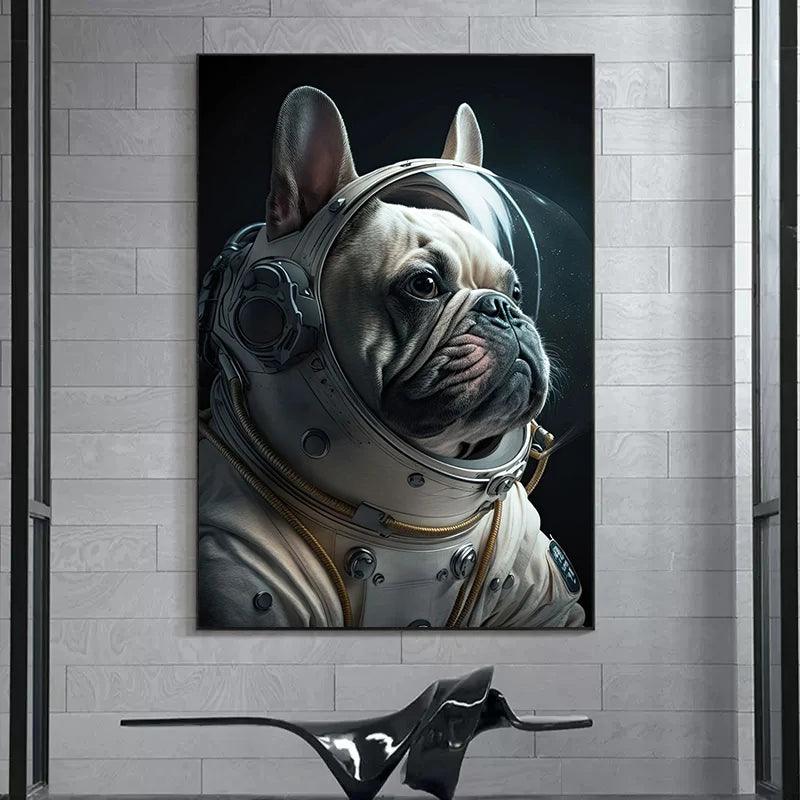 Funny Space Astronaut Dogs French Bulldog Portrait Poster Print Canvas Painting Humor Animal Wall Art For Dog Lover Room Decor