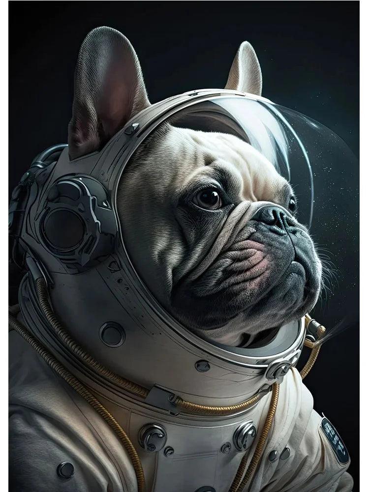 Funny Space Astronaut Dogs French Bulldog Portrait Poster Print Canvas Painting Humor Animal Wall Art For Dog Lover Room Decor