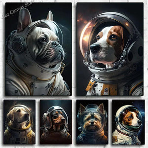 Funny Space Astronaut Dogs French Bulldog Portrait Poster Print Canvas Painting Humor Animal Wall Art For Dog Lover Room Decor