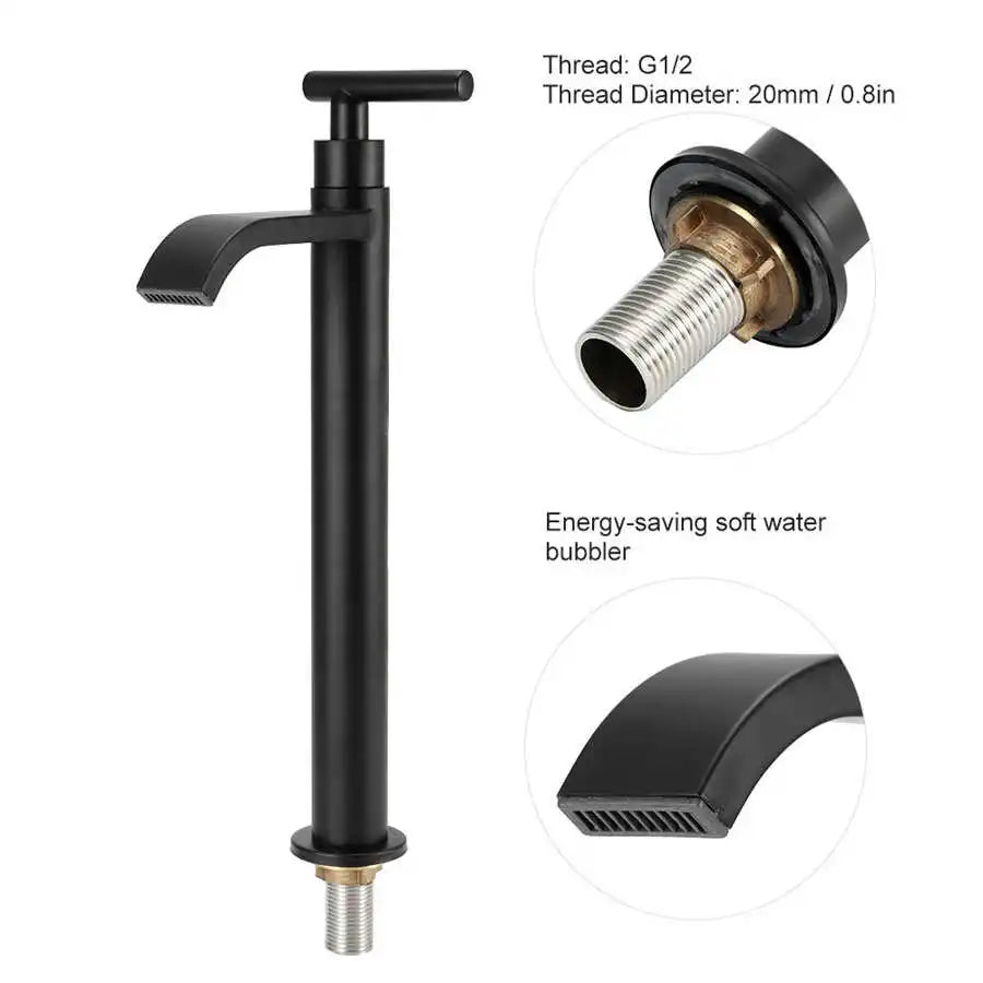 Grifo de agua de acero inoxidable G1/2 304, Solo Frío, grifo de fregadero, encimera, grifo de lavabo, accesorios para grifos de cocina negros