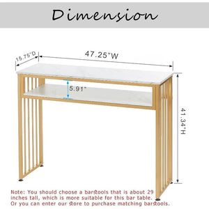 GOLASON Gold Bar Table, High Top Pub Tables for Kitchen, Modern Dinning Table with Open Storage Shelf, Liquor Bar Unit for